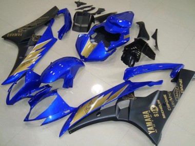Custom 2006-2007 Yamaha YZF R6 Motorcycle Fairings - Blue Gold Matte Black UK