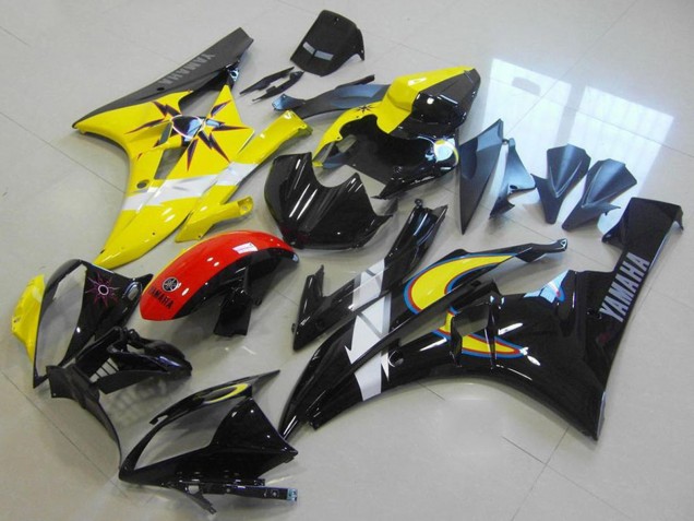 2006-2007 Yamaha YZF R6 Motorcycle Fairings - Yellow White Red Glossy Black UK
