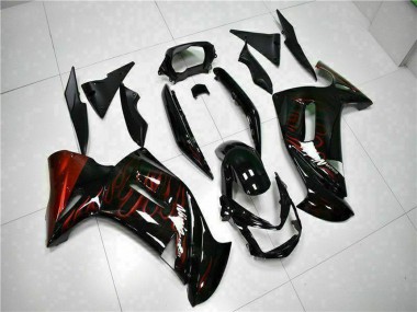 Custom 2006-2008 Kawasaki EX650 Motorcycle Fairings - Glossy Black Red Flame UK