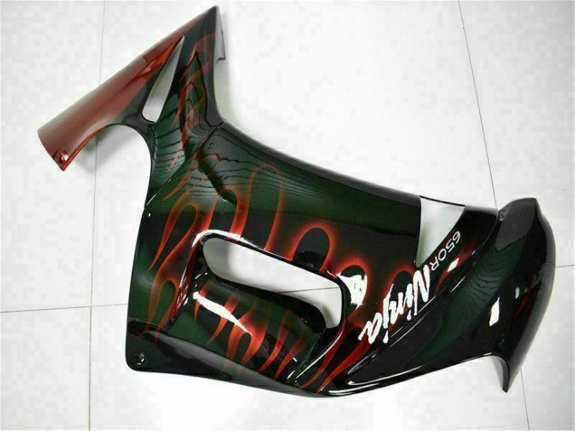 2006-2008 Kawasaki EX650 Motorcycle Fairings - Glossy Black Red Flame UK