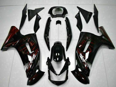 Custom 2006-2008 Kawasaki EX650 Motorcycle Fairings - Glossy Black Red Flame UK