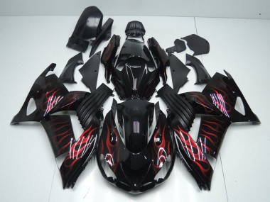 Custom 2006-2011 Kawasaki ZX14R ZZR1400 Motorcycle Fairings - Glossy Black Red Flame UK