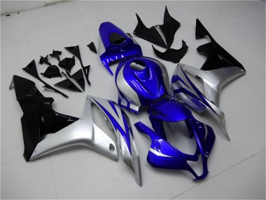 Custom 2007-2008 Honda CBR600RR Motorcycle Fairings - Silver Blue Glossy Black OEM Style UK