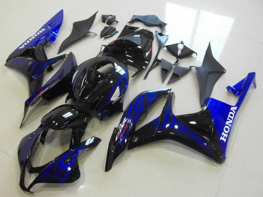 Custom 2007-2008 Honda CBR600RR Motorcycle Fairings - Glossy Black Blue Flame UK
