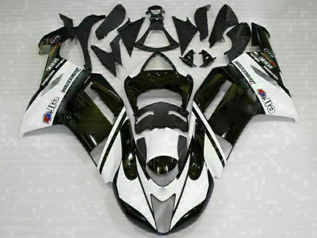 2007-2008 Kawasaki ZX6R Motorcycle Fairings - Black White UK