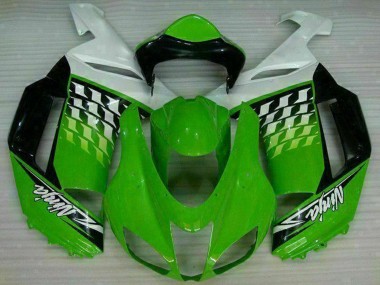 Custom 2007-2008 Kawasaki ZX6R Motorcycle Fairings - Green White Ninja UK