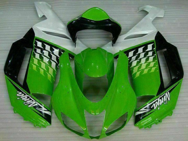 2007-2008 Kawasaki ZX6R Motorcycle Fairings - Green White Ninja UK