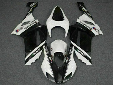 Custom 2007-2008 Kawasaki ZX6R Motorcycle Fairings - Black White Elf UK