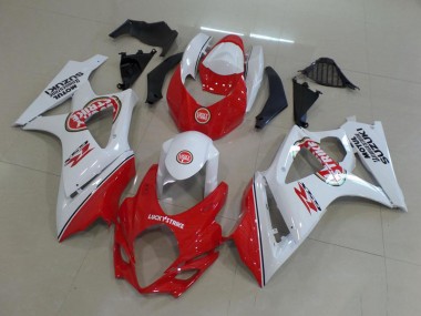 Custom 2007-2008 Suzuki GSXR 1000 Motorcycle Fairing - White Red Lucky Strike UK