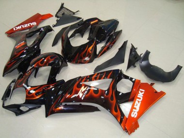 Custom 2007-2008 Suzuki GSXR 1000 Motorcycle Fairings - Glossy Black Orange Flame UK
