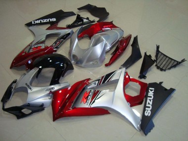 Custom 2007-2008 Suzuki GSXR 1000 Motorcycle Fairings - Red Silver Glossy Black UK