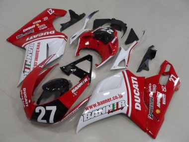 Custom 2007-2014 Ducati 1098 Motorcycle Fairings - White Red Glossy Black Banner 27 UK