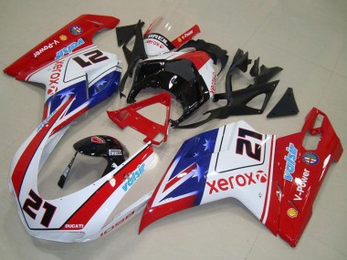 Custom 2007-2014 Ducati 1098 Motorcycle Fairings - White Red Blue Glossy Black Valsir Xerox 21 UK
