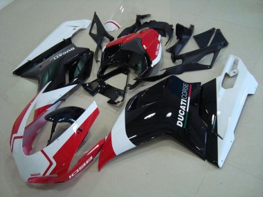 Custom 2007-2014 Ducati 1098 Motorcycle Fairings - White Red Glossy Black Corse UK