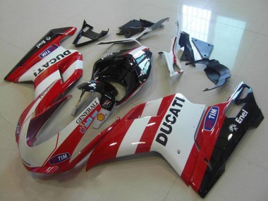 Custom 2007-2014 Ducati 848 1098 1198 Motorcycle Fairings - White Red Black Generali Tim UK
