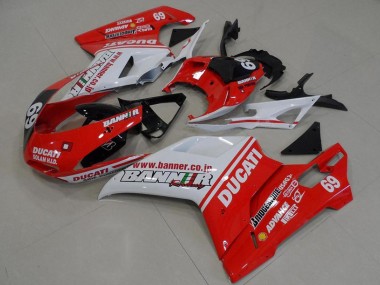Custom 2007-2014 Ducati 848 1098 1198 Motorcycle Fairings - White Red Glossy Black Banner 69 UK