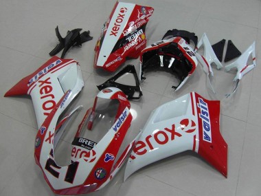 Custom 2007-2014 Ducati 848 1098 1198 Motorcycle Fairings - White Red Glossy Black Valsir Xerox OEM Style 21 UK