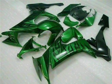 Custom 2008-2010 Kawasaki ZX10R Motorcycle Fairings - Glossy Black Green Flame UK