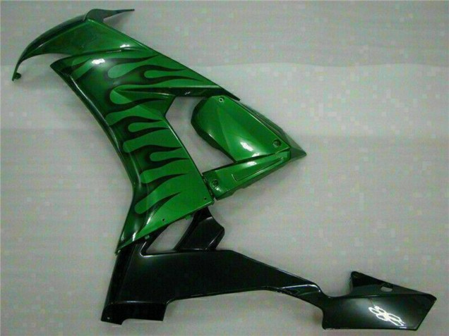 2008-2010 Kawasaki ZX10R Motorcycle Fairings - Glossy Black Green Flame UK