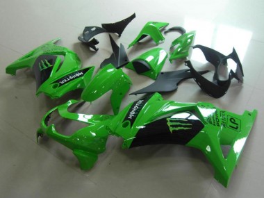 Custom 2008-2012 Kawasaki ZX250R Motorcycle Fairings - Green Glossy Black Monster UK