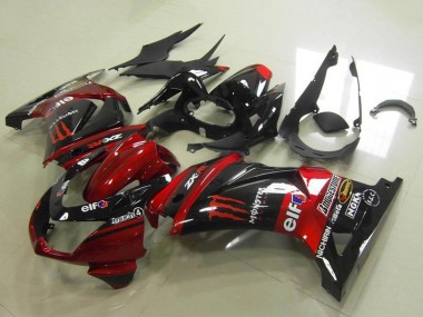 Custom 2008-2012 Kawasaki ZX250R Motorcycle Fairings - Candy Red Glossy Black Elf Touch4 Monster UK