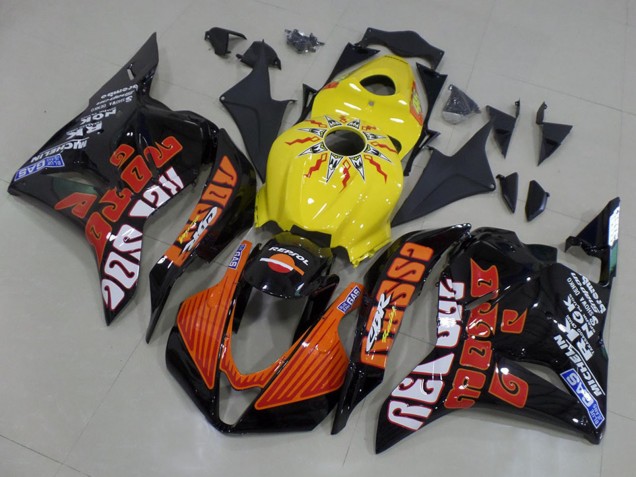 2009-2012 Honda CBR600RR Motorcycle Fairings - Yellow Orange Glossy Black Rossi Racing UK