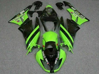 Custom 2009-2012 Kawasaki ZX6R Motorcycle Fairings - Green Glossy Black Elf Touch4 Bridgestone UK