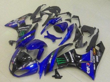 Custom 2009-2012 Kawasaki ZX6R Motorcycle Fairings - Blue Glossy Black Green Elf Monster Bridgestone UK