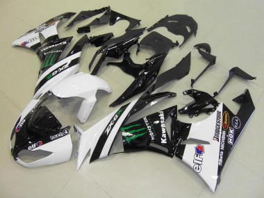 Custom 2009-2012 Kawasaki ZX6R Motorcycle Fairings - White Glossy Black Green Elf Touch4 Monster Bridgestone UK