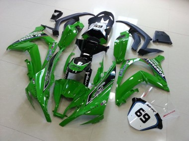 Custom 2011-2015 Kawasaki ZX10R Motorcycle Fairings - Green Glossy Black Elf Henleys Vent-Axia 69 UK