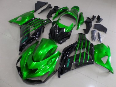Custom 2012-2024 Kawasaki ZX14R ZZR1400 Motorcycle Fairings - Green Glossy Black UK