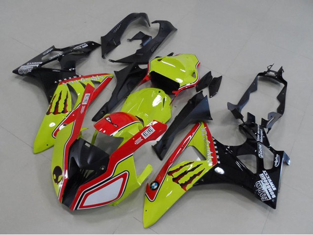 2009-2014 BMW S1000RR Motorcycle Fairings - Neon Yellow Red Glossy Black Monster UK