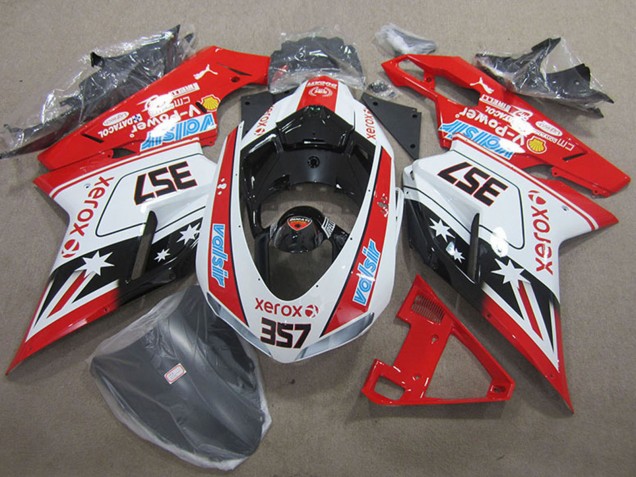 2007-2014 Ducati 1098 Motorcycle Fairings - White Red Black Xerox 357 UK