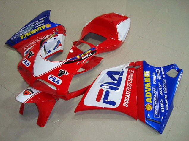 1993-2005 Ducati 748 Motorcycle Fairings - White Red Blue Fila UK