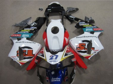 Custom 2005-2006 Honda CBR600RR Motorcycle Fairings - White Red Blue Glossy Black Star Lee 27 UK