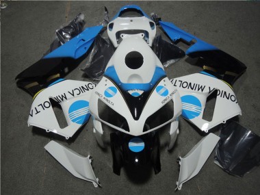 Custom 2005-2006 Honda CBR600RR Motorcycle Fairing - White Blue Glossy Black Konica Minolta UK