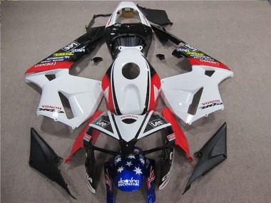 Custom 2005-2006 Honda CBR600RR Motorcycle Fairings - White Red Blue Black Star Lee UK