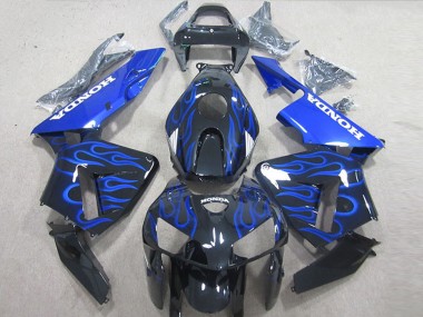 Custom 2005-2006 Honda CBR600RR Motorcycle Fairing Kits - Glossy Black Blue Flame UK