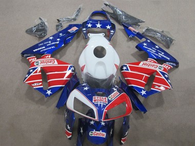 Custom 2005-2006 Honda CBR600RR Motorcycle Fairings - White Red Blue Cycle World Castrol UK