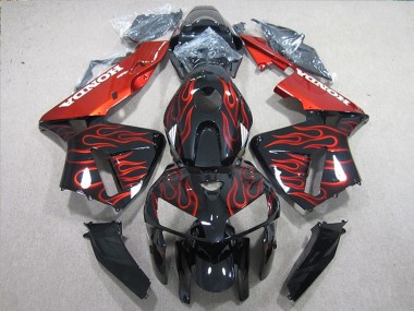 Custom 2005-2006 Honda CBR600RR Bike Fairings - Glossy Black Red Flame UK