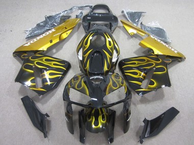 Custom 2005-2006 Honda CBR600RR Motorcycle Fairings - Glossy Black Yellow Flame UK