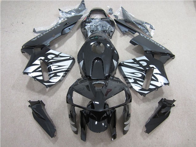 2005-2006 Honda CBR600RR Motorcycle Fairing - Glossy Black Silver Flame UK