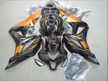 Custom 2007-2008 Honda CBR600RR Motorcycle Fairing - Glossy Black Orange Flame UK