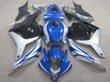Custom 2009-2012 Honda CBR600RR Motorcycle Fairings - Silver Blue Glossy Black Stripe UK