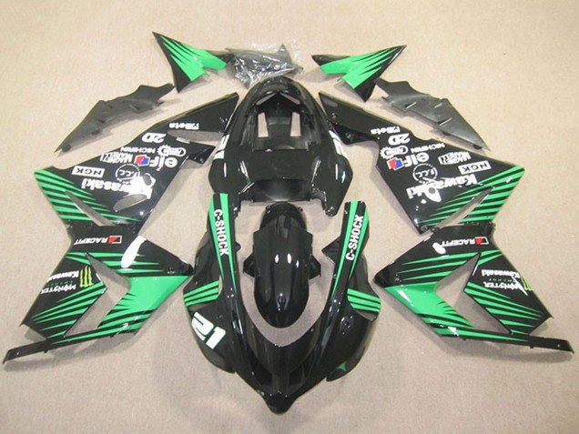 2004-2005 Kawasaki ZX10R Motorcycle Fairings - Black Green C-Shock Monster UK