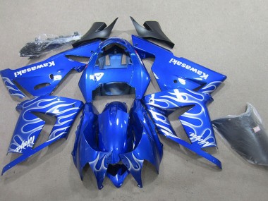 Custom 2004-2005 Kawasaki ZX10R Motorcycle Fairing - Blue White Flame UK