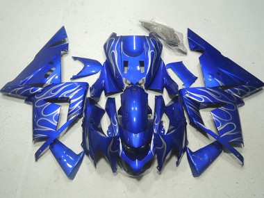 Custom 2004-2005 Kawasaki ZX10R Motorcycle Fairings - Blue White Flame UK