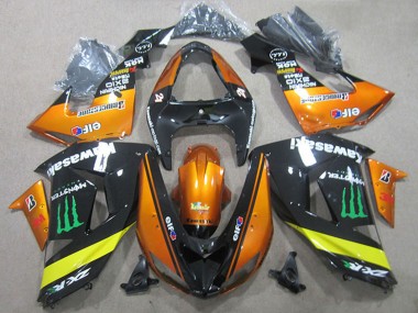 Custom 2006-2007 Kawasaki ZX10R Motorcycle Fairings - Orange Yellow Glossy Black Green Monster UK