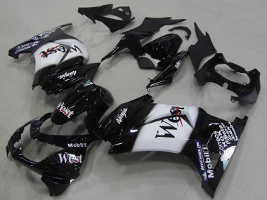 Custom 2008-2012 Kawasaki ZX250R Motorcycle Fairings - Glossy Black White West UK