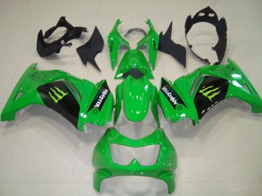Custom 2008-2012 Kawasaki ZX250R Motorcycle Fairings - Green Black Monster UK